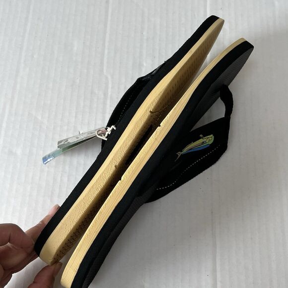 Scott Hawaii Mens 13 Hokulea Flip Flop Black Mahi Fish Rubber Boating Sandals - Picture 7 of 10